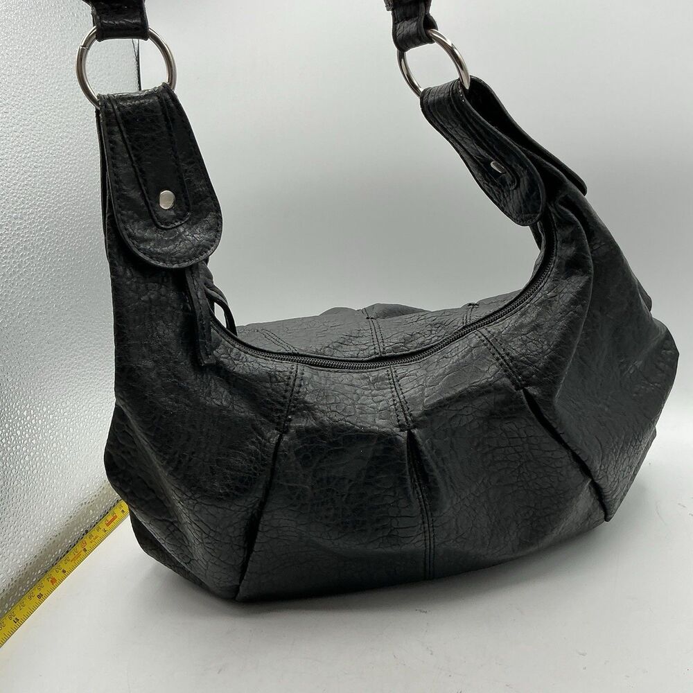 Mondani New York Black Faux Leather Hobo Shoulder Bag Braided Handle Purse